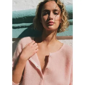 SEZANE Gaspard Mohair Alpaca Cardigan Button Down Rib Sweater XS Pink Coquette thumbnail 4