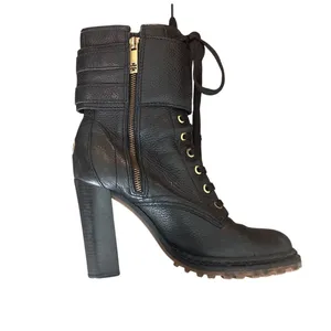 Tory Burch Combat Boots Black Leather Double Buckle Heeled Moto Size 9 thumbnail 6