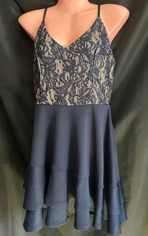 Windsor Juniors Navy Lace & Sequin Bodice Flared Cocktail Party Prom Dress SZ 9 thumbnail 1