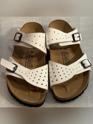Birkis Women’s White Perforated Dual-Buckle Sandals NWOT thumbnail 2