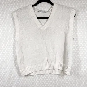 Zara Cream Cotton Blend‎ Knit Sweater Vest thumbnail 2