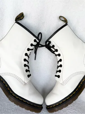 Dr. Martens Women’s White Lace-Up Combat Boots with Black Laces Size 7 thumbnail 6