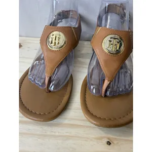 Tommy Hilfiger Women Thong Sandals Brown Ankle Strap Gold Buckle Open Size 8 M thumbnail 6