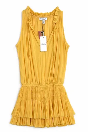NWT Current Air Los Angeles Stripe Pleated Mini Marigold Tiered Dress XS thumbnail 1