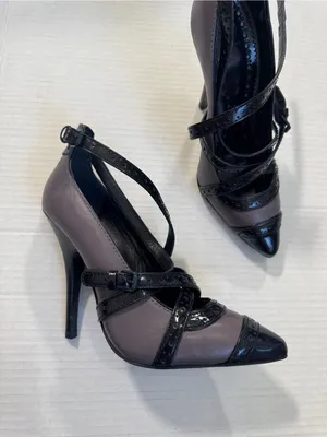 Tory Burch Judith Black Grey Leather Strappy Stiletto Heels Womens 6.5 Pointed thumbnail 11