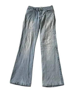 Cache Blue Embellished Bedazzled Rhinestones Beaded Flare Jeans Women 4 | 65-4 thumbnail 1