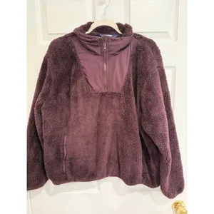 Lands End Quarter‎ Zip Sherpa Fleece Pullover Jacket Burgundy thumbnail 2