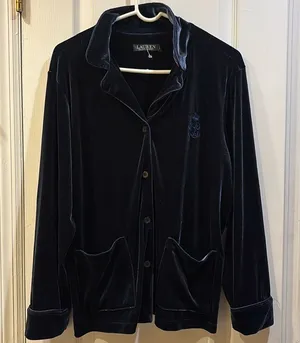 Lauren..Ralph Lauren Dark Blue Velvet Shacket/Shirt Long Sleeve Button Down thumbnail 1