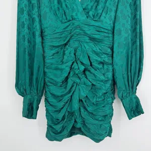 Ronny Kobo Carissa Dress Small Green‎ Silk Blend Ruched Floral Jacquard Cocktail thumbnail 6