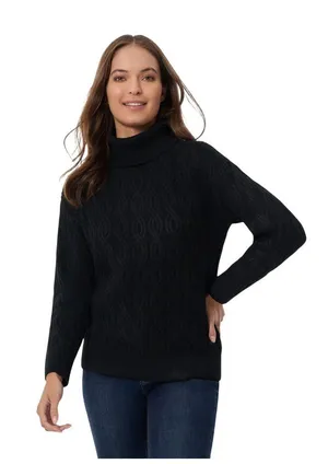 NWT Jones New York Cable Turtleneck Sweater with Long Sleeves Adriadic Black M thumbnail 1
