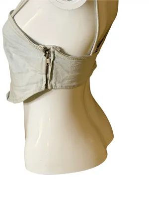 Zara Light Wash Denim Pointed-Hem Crop Cami thumbnail 3