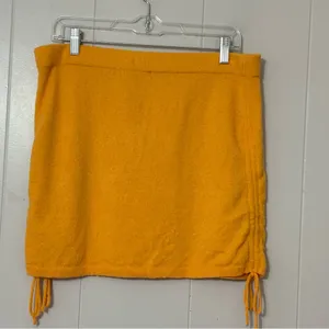 FP Beach Free People Yellow Sweater Knit Ruched Drawstring Mini Skirt Size L thumbnail 5