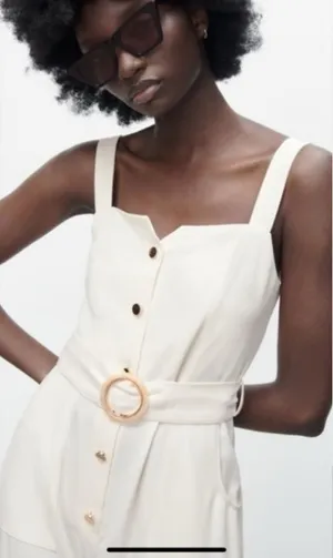 Zara white‎ belted jumpsuit size medium minimalist vacation summer thumbnail 1