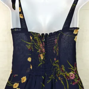Reformation Dress Womens 4 Navy Floral Christine Ruffled Mini Tie Strap Viscose thumbnail 9