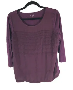 Loft Outlet Womens Purple 3/4 Sleeve Ruffle Scoop Neck Top Size M thumbnail 1