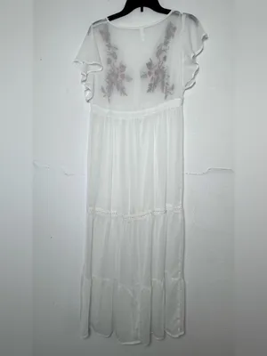 Xhilaration Women’s S White Embroidered Floral Swim Coverup/Cardigan Long Sheer thumbnail 3