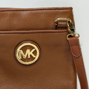 Michael‎ Kors Fulton Crossbody Bag Brown Pebbled Leather Gold Logo Bag Designer thumbnail 3