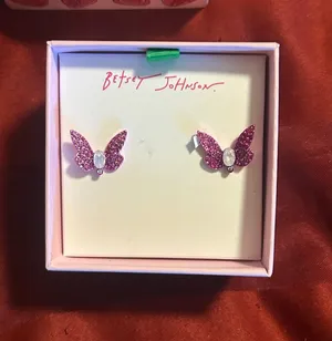 Betsey Johnson Pink Crystal Butterfly Stud Earrings thumbnail 1