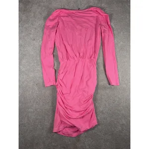 anthropologie sundry hot pink dress size 2 Ruched Fern‎ Puff Sleeves thumbnail 6