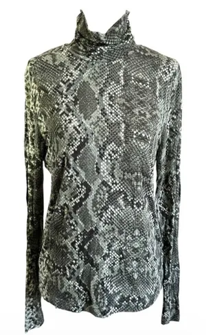 H&M Womens Snakeskin Print Turtleneck Long Sleeve Top Grey Green Medium | 0214 thumbnail 1