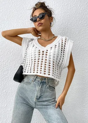 White Knit Sweater Vest thumbnail 2