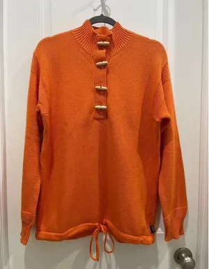 Lauren By Ralph Lauren Orange Fisherman Mock Neck Knit Sweater Sz S thumbnail 1