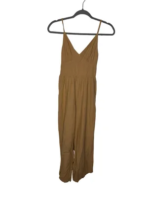✨🤎 Japna Brown Linen Blend Wide Leg‎ Jumpsuit Size Small Boho Tie Back 🤎✨ thumbnail 2