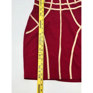 BLASHE Bodycon Dress Sz Small Burgundy Tan Bustier Bandage Spaghetti Straps Sexy thumbnail 8