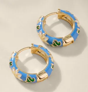 Francesca's Vanessa Vintage Inspired Enamel Floral Hinged Hoops Earrings thumbnail 1