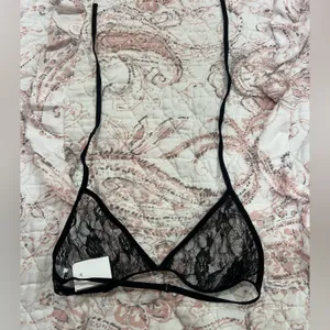 Black Lace Tie Halter Bra Size M thumbnail 2