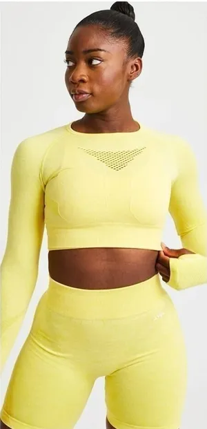 NWT AYBL Motion Cut Out Workout‎ Top Women's Size XS Yellow Gym Girl thumbnail 1