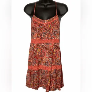 Hollister Paisley Boho Racerback Sundress Medium Lace Trim Mini thumbnail 3
