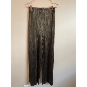 Zara‎ Pants Women Small Gold Wide Leg Pleated Metallic High Waist Party Holiday thumbnail 3