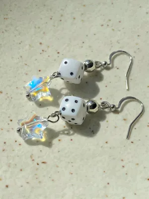 Handmade dice & star grunge funky y2k style dangle earrings 🎲⭐️ thumbnail 2