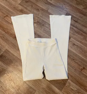 Aerie Groove On Ivory Velour Ribbed High Waisted Flare Pants thumbnail 3