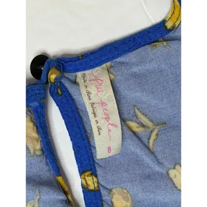 Free People Blue Peasant Faux Wrap Dress 8 Blue Floral Cap‎ Sleeves Keyhole thumbnail 5