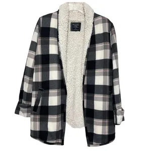 Abercrombie & Fitch Womens Sherpa Lined Plaid Jacket Size M Gray Coatigan Co thumbnail 3