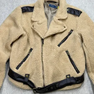 Polo Ralph Lauren Sherpa Moto Jacket Womens L Tan Off Duty Model Chic Streetwear thumbnail 1