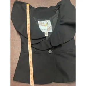 Anthropologie Tabitha Black Ruffle Collar Sleeveless Blazer Vest Wool Blend 6 thumbnail 6