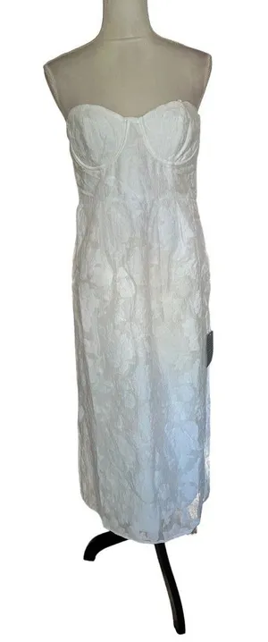 Lulus From this Day White Floral Jacquard Strapless Midi Dress Size L NWT thumbnail 1