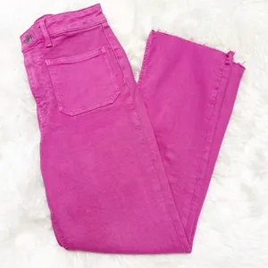 Zara Pink Sailor Cropped Flare Jeans Raw Hem Size 2 thumbnail 3
