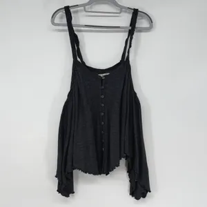 We The Free Free People Medium Gray Button Front Shark Bite Hem‎ Cami Tank thumbnail 2