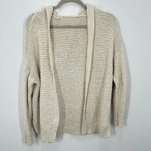 Aerie Cream Crochet Hooded Cardigan Sweater XS/S Open Front Loose Knit Beach‎ thumbnail 3