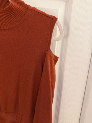 Style & Co Burnt Orange Knit Mock Neck Cold Shoulder Sweater Dress Small thumbnail 4