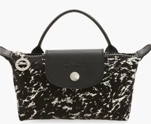 Longchamp Le Pliage Black White Marble Print Mini Nylon Top Handle Pouch Bag thumbnail 1