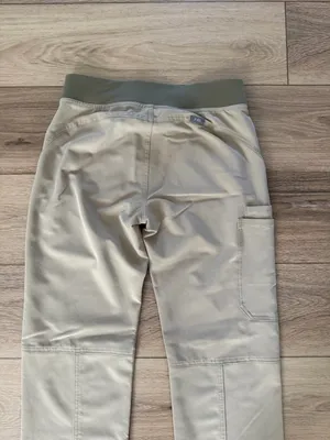 Figs Men's Light Beige Jogger Pants with Olive Waistband and Blue Drawstring thumbnail 5