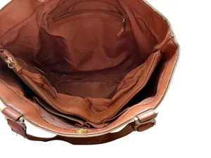 Two-Tone Faux Leather Tote Bag - Tan & Cognac Brown Everyday Shoulder Bag thumbnail 3