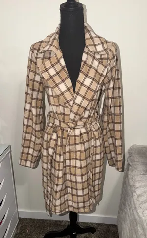 Papermoon Beige Plaid Tie-Waist Trench Coat thumbnail 1