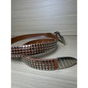 Vintage Statement Belt Womens A. Taylor Tan Silver Buckle Medium Studded‎ thumbnail 14