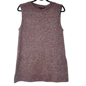 Banana Republic Long Maroon & White Sleeveless Top w/Side Bottom Slits Sz S thumbnail 2